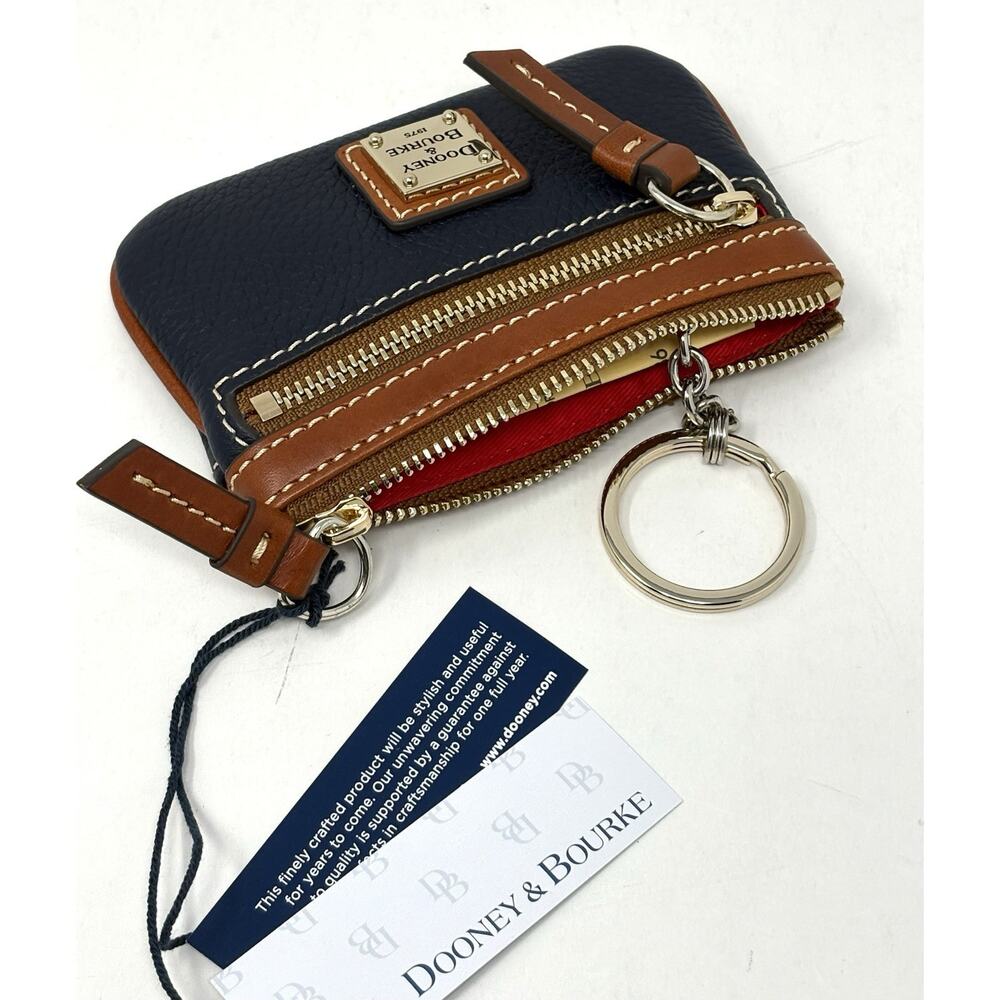 Dooney & Bourke Pebble Grain Coin Case Midnight Blue Zippered Pouch Key Ring - Picture 12 of 16